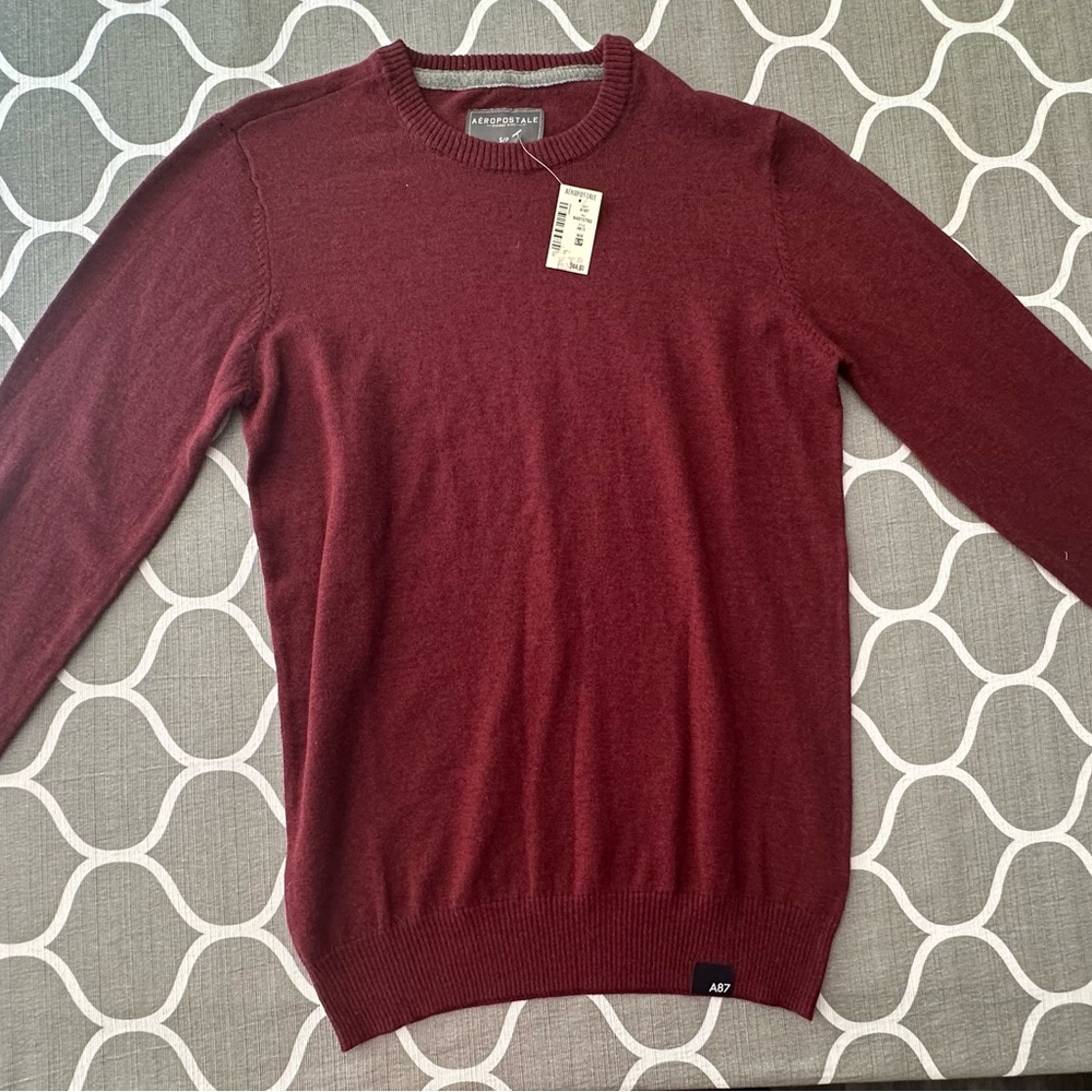 Aeropostale Crew Neck Sweater Burgundy Wool Blend Small Men’s NWT